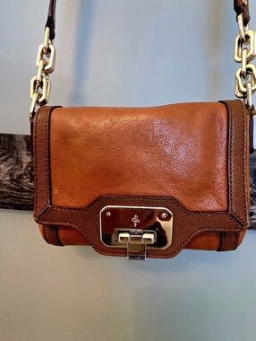 Cole Haan Tan/Brown Leather Crossbody with Gold Chain Accents